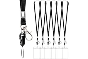 UPUGO 6 Pack Neck Lanyard with ID Badge Holder, Office Strap Lanyards, Stainless Metal Swivel Hook for Name Tag, Badge Holders, Keychains, Card, Black