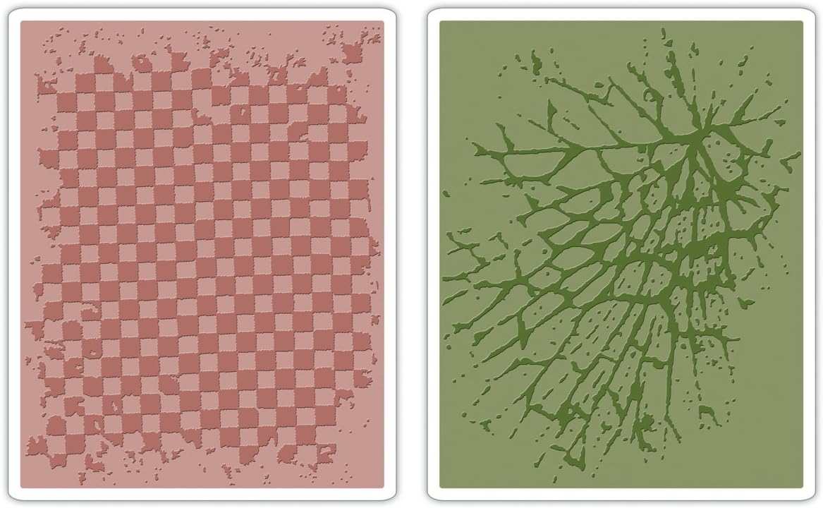 Sizzix Texture Fades A2 Embossing Folders 2/Pkg-Checkerboard & Cracked By Tim Holtz