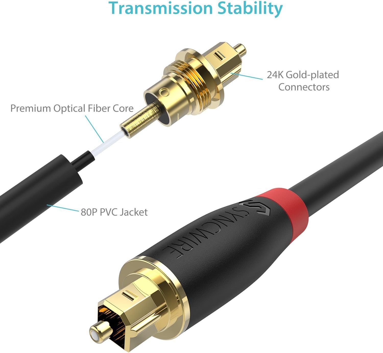 SYNCWIRE Digital Optical Audio Cable (10 Feet), [24K Gold-Plated - Image 3