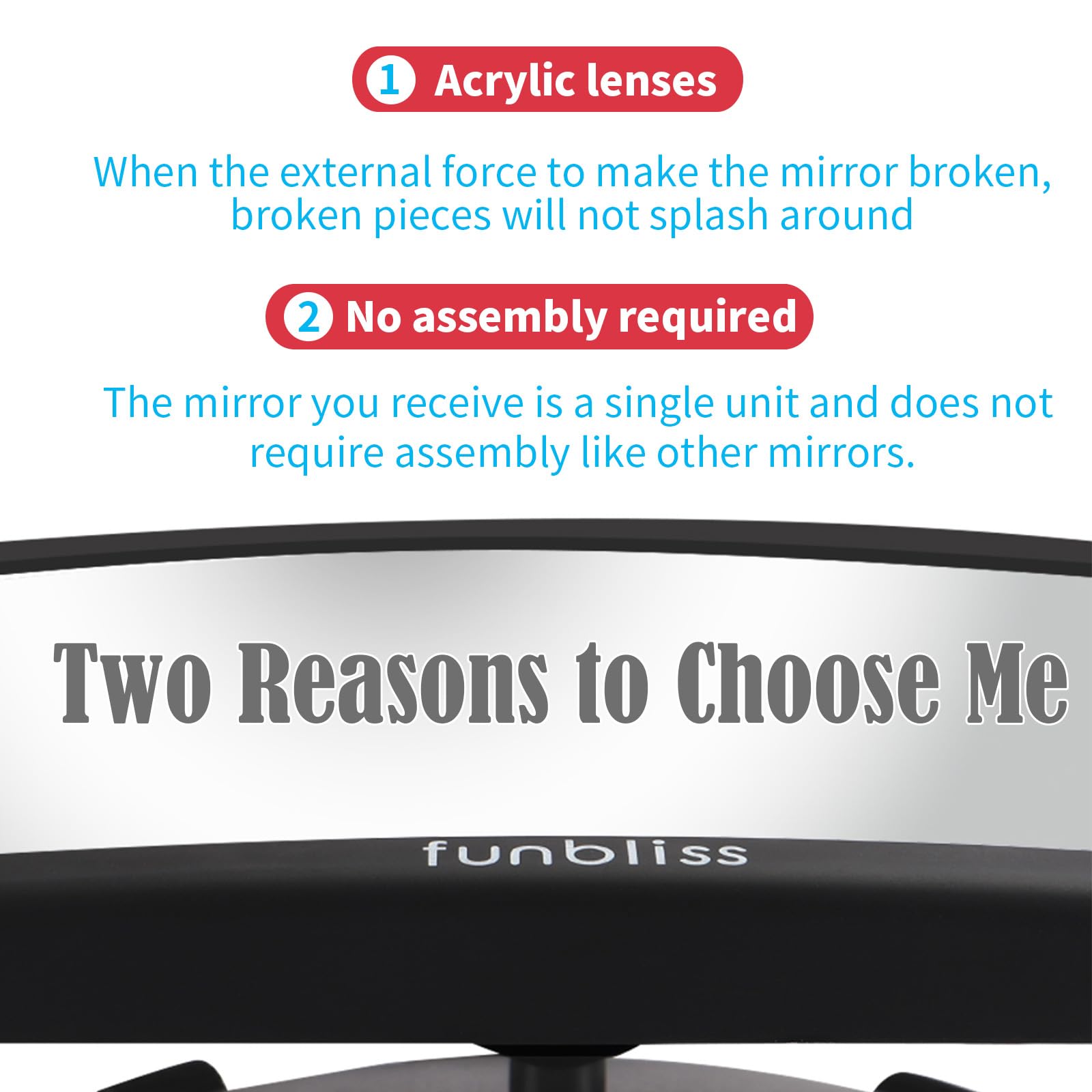 Funbliss Baby Car Mirror Safely Monitor,Car Mirror Baby Rear Facing Seat，No Assembly Required, Safer，Best Newborn, Shatterproof