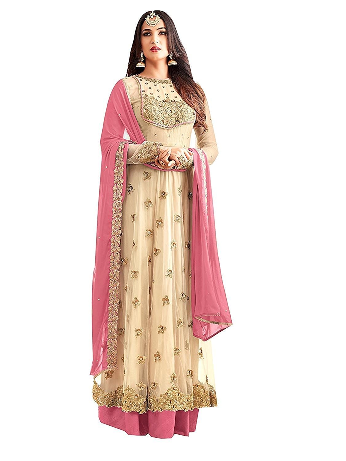 rthub women's embroidered and hand work semi stitched anarkali salwar suit maskeen