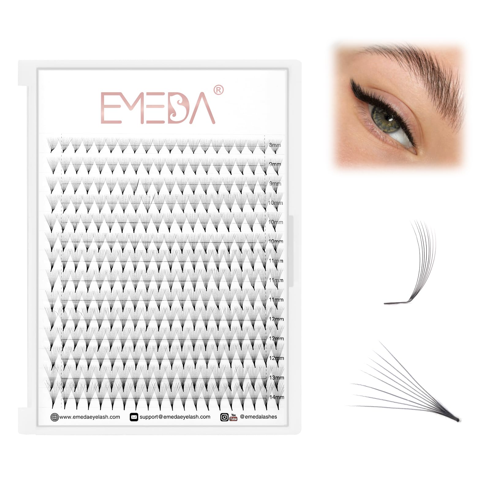 12D Volume Eyelash Extensions M Curl 0.05mm Mixed 8-14mm Eyeliner Effects Russian Cluster Lash Extensions Cat Eye/Fox Eye Styling 12D M L+ Curl Premade volume fans (12D 0.05-M curl-mix) โ image 1