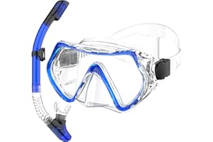 MELUMILU Dry Snorkel Set for Men and Women, 180° Panoramic Anti-Fog Scuba Diving Mask, Professional Snorkeling Gear for Breathing Freely, Clear Wide View Underwater