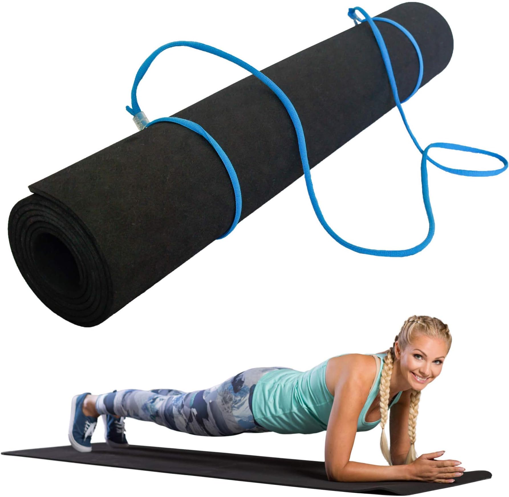 Azure 4mm Thick Non-Slip Exercise Mat with Carry Strap for Yoga, Pilates, Home Fitness Training & Gym Workouts