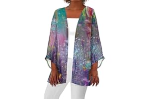 YUTANRAL Womens Summer Tops Floral Printed Lightweight Cardigan Casual Loose Puff Sleeve Kimonos Plus Size Blouses Cover Ups