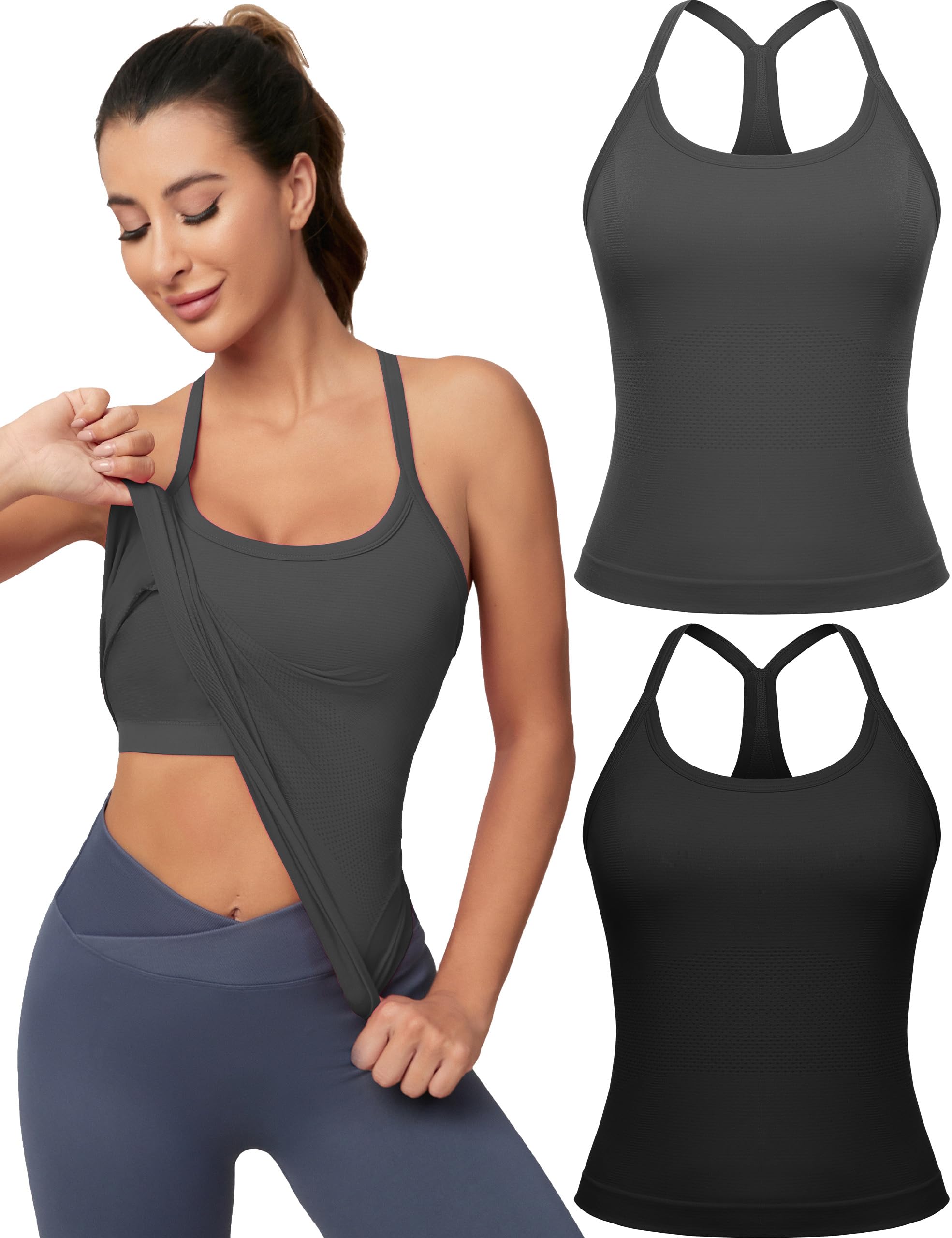 Photo 1 of 1 MathCat Workout Tank Tops for Women with Built in Bra, Sleeveless Gym Tops Seamless Racerback Athletic Yoga Shirts (S)