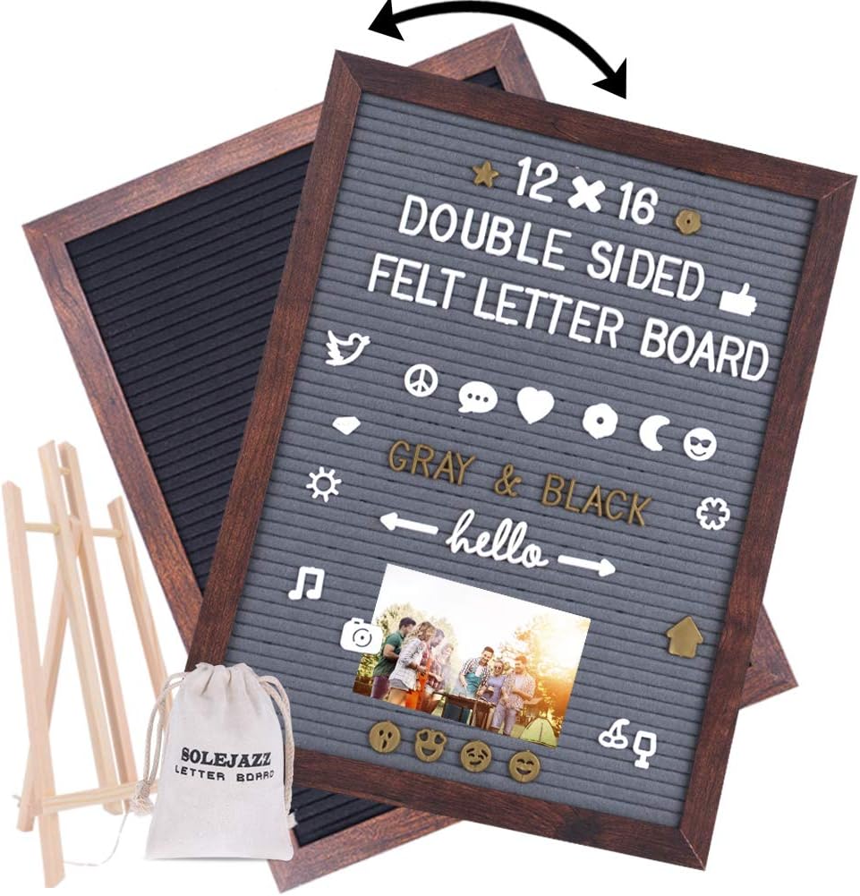 Felt Letter Board 12"x16" Double Sided Letter Board, Gray & Black Changeable Message Board