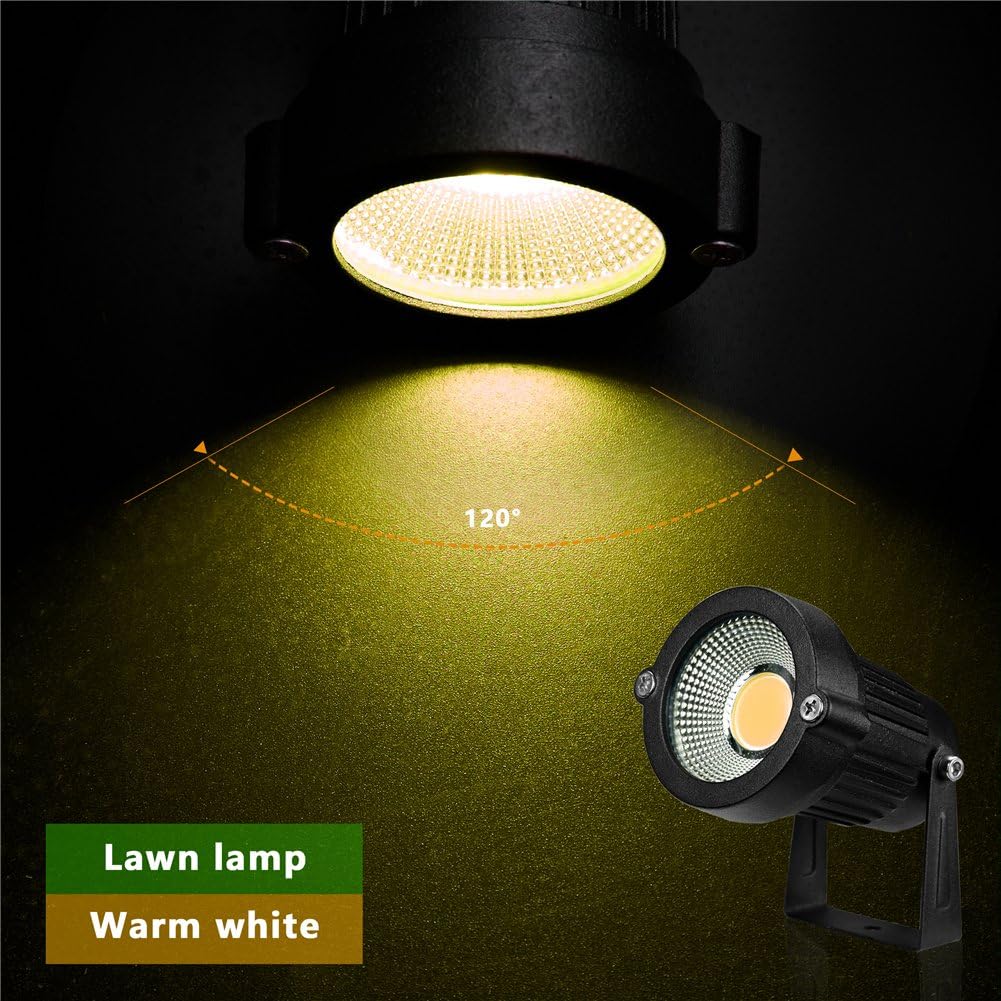 Outdoor Landscape LED Lighting 5W Waterproof Graden Lights COB Led Spotlights with Spiked Stand for Lawn Decorative Lamp US 3- Plug 3500K Warm White Lights (2 Packs) - - 