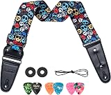 LEKATO Guitar Strap Adjustable 62in with Leather Ends Skull Style view 1