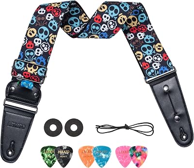 LEKATO Guitar Strap Adjustable 62in with Leather Ends Skull Style