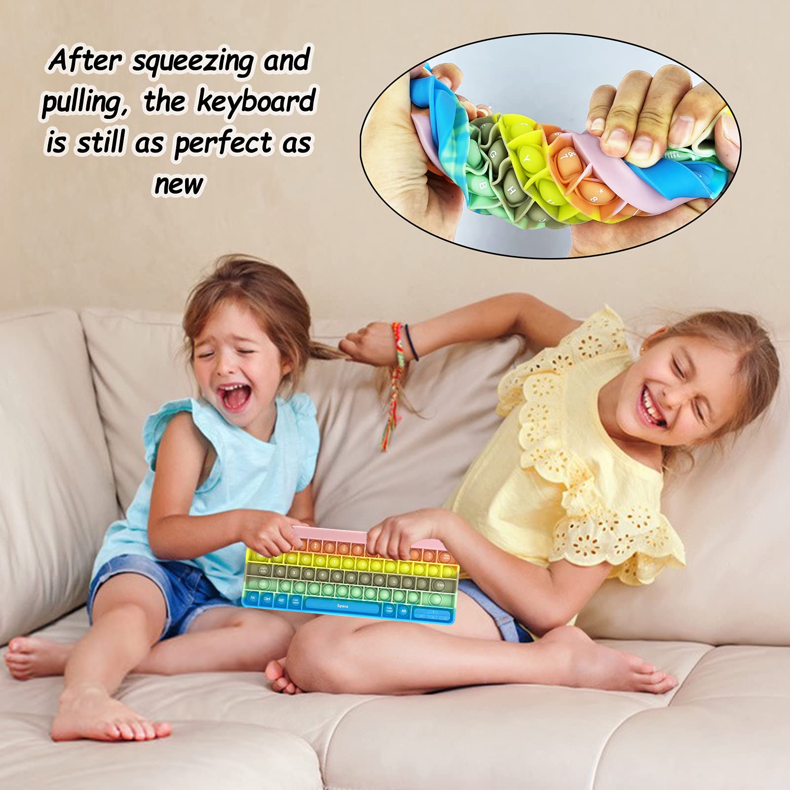 Keyboard Pops On It, Push Pops Bubble Fidget Sensory Toys Rainbow Popping Silicone Learning Toy Anxiety & Stress Reliever Autism Toy for Kids and Adults Anxiety ADHD ADD Autism