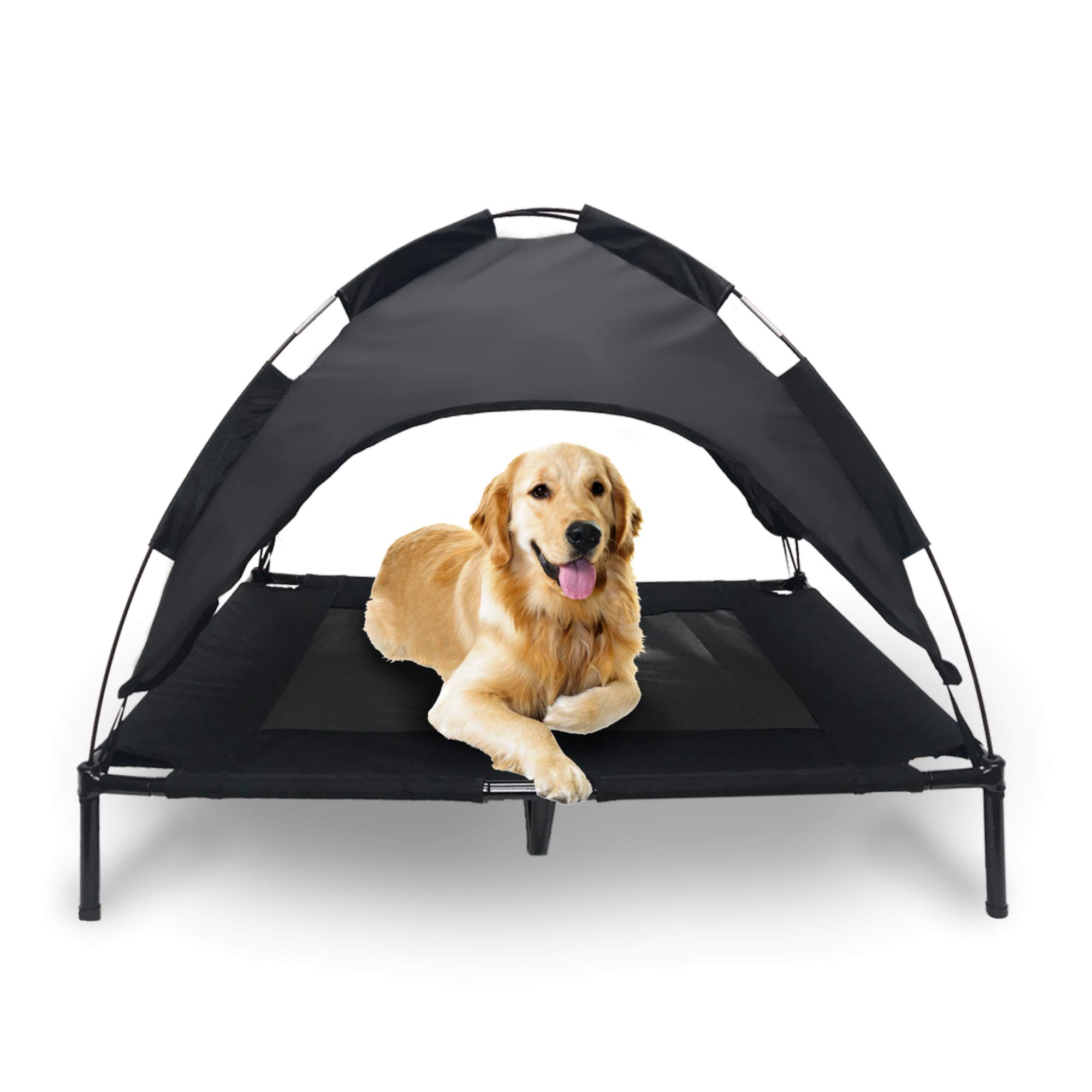 Mindful Grasshopper Elevated Dog Cot with Canopy Shade | Raised Breathable Bed for Cooling | Durable Chew Resistant Tent Construction | Indoor Outdoor Waterproof Pet Cots | Small Medium Large Sizes