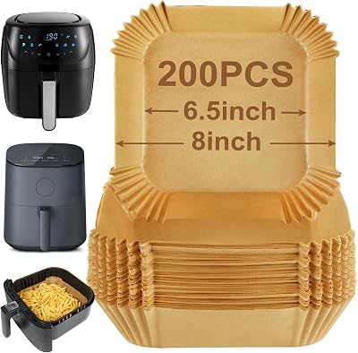 BYKITCHEN 200pcs Air Fryer Liners 8 Inch, Nonstick Parchment, 6.5in Inner