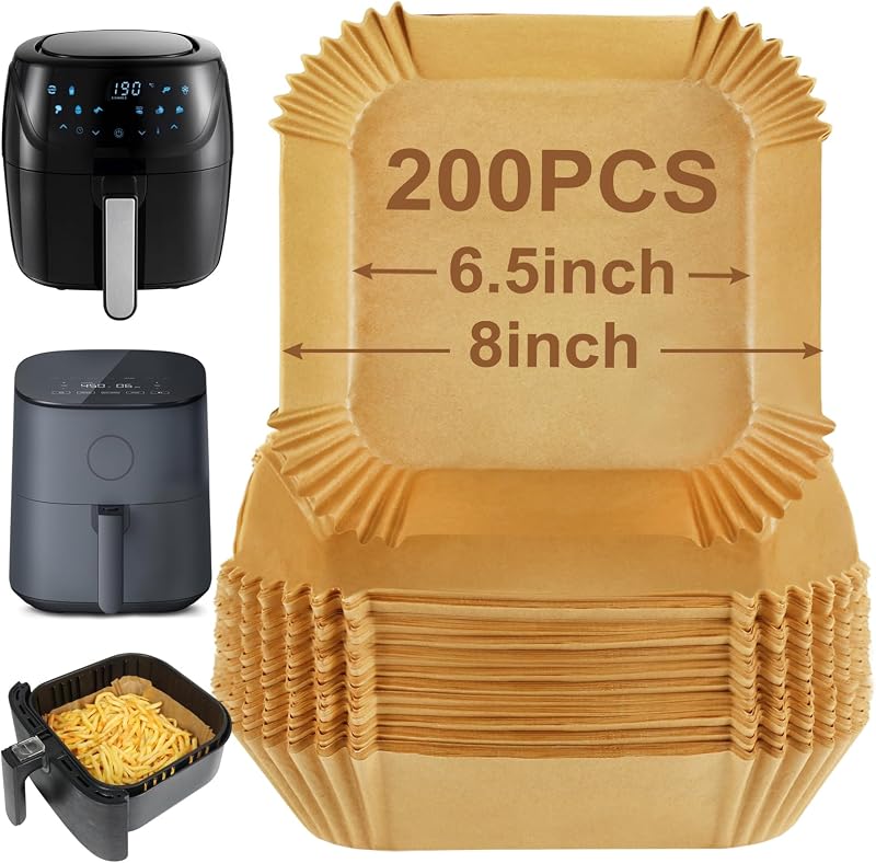 BYKITCHEN 200pcs Air Fryer Liners 8 Inch, Nonstick Parchment, 6.5in Inner