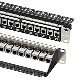 Cable Matters 10Gbps 1U 24-Port Cat6A Ethernet Patch Panel | 19-Inch, Inline Keystone, Cable Management Bar, Rackmount or Wall Mount RJ45 Patch Panel
