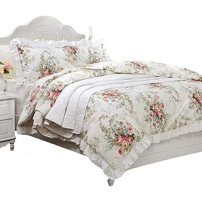 Buy Usning Farmhouse Bedding White Floral Duvet Cover 3 Piece Set 100 Cotton Vintage Rose Bedding Set White Lace And Ruffle Style Reversible Comforter Cover Queen Size 1 Duvet Cover 2 Pillow