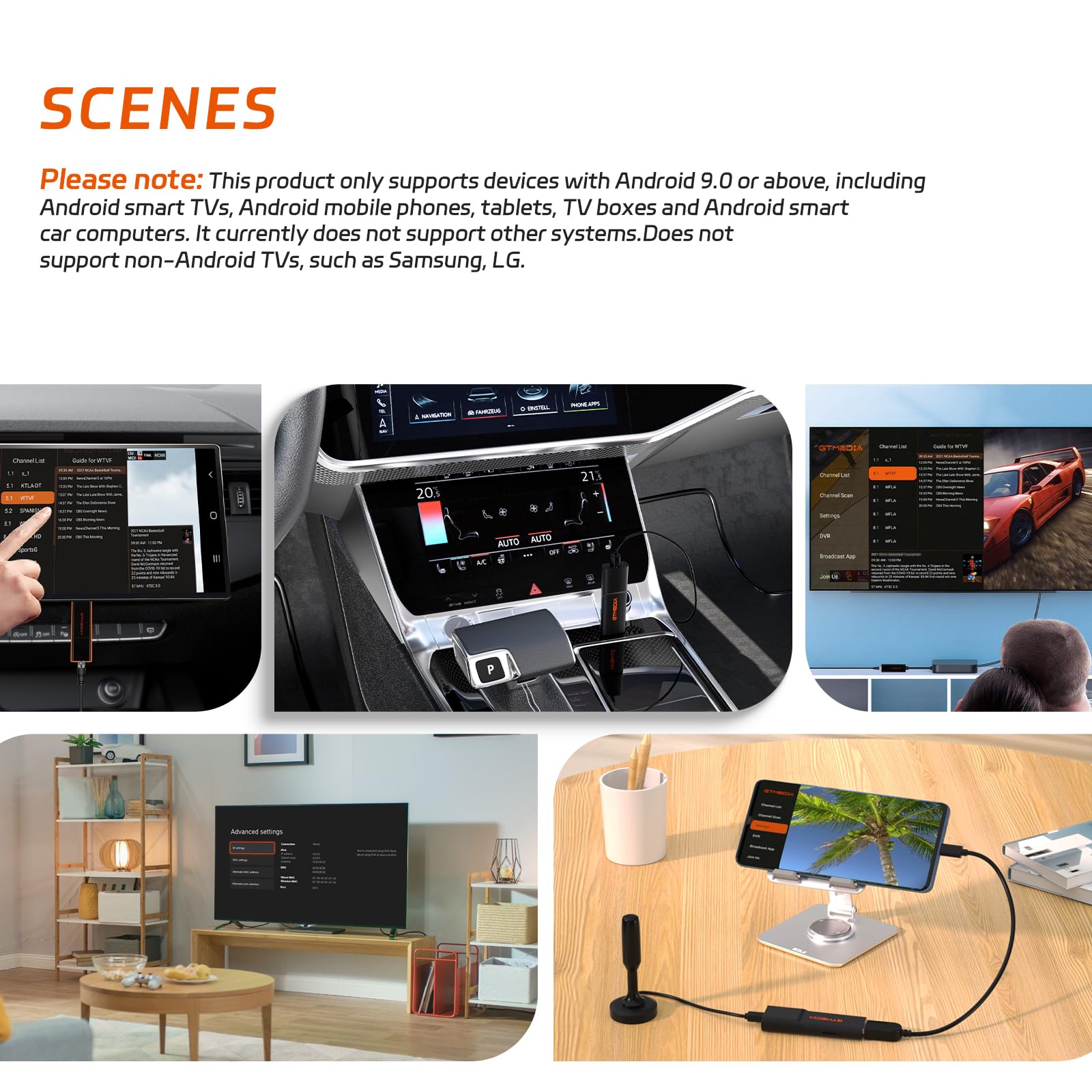 USB TV Tuners Next-Gen ATSC 3.0 / ATSC 1.0 Stick for Multiple-Android Phone Tablet Car Computer USB 3.0 Digital TV Tuners with DVR Recording Support HDTV Player Android App