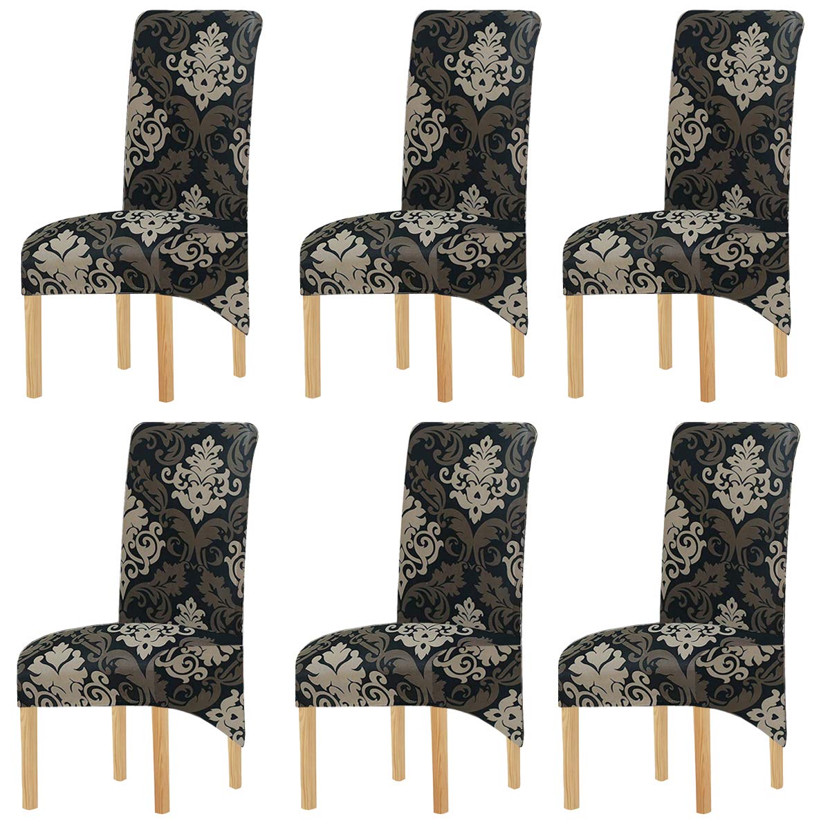 KELUINA Printing Fabric Stretch XL Chair Covers for Dining Chairs, 2/4/6 Pcs Elastic Large Chair Slipcover for Dining Room Wedding Banquet Party Decoration (Multi-2, 6 Pack)