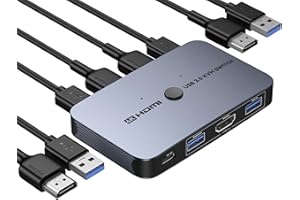 KVM Switch, ABLEWE Aluminum KVM Switch HDMI,USB Switch for 2 Computers Sharing Mouse Keyboard Printer to One HD Monitor, Support 4K@60Hz,2 HDMI Cables and 2 USB Cables Included