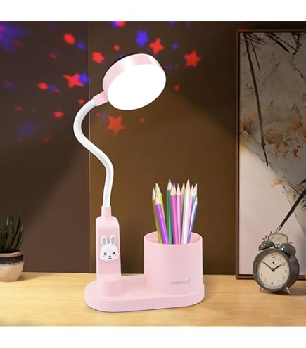 BARMIKA Cute Kids Desk Lamp With Star Projector - Dimmable LED Study Light & Night Light