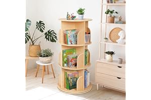 OOOK Kids Rotating Bookshelf Tower, 3 Tier Spinning Floor Standing Montessori Bookshelf Storage Rack, Large Chassis 360 Display for Small Space, Kids Room, Nursery