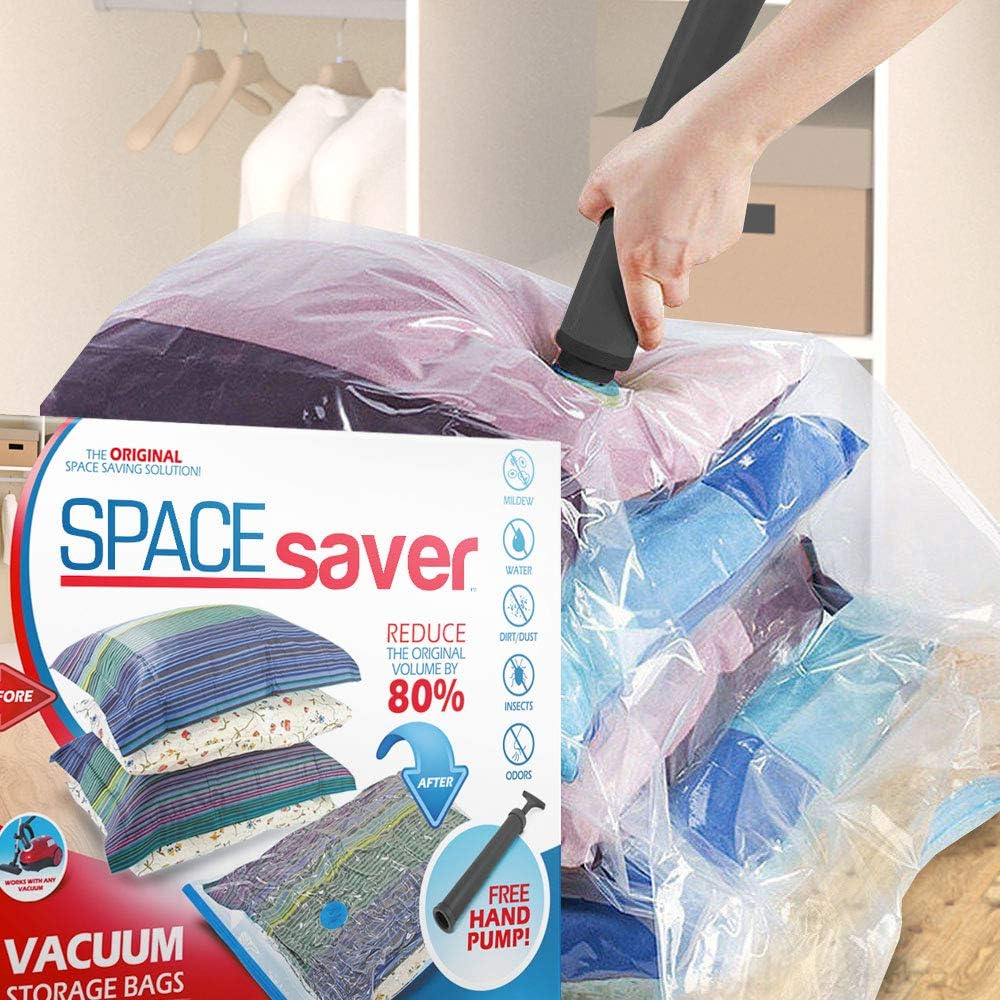 Spacesaver Premium Vacuum Storage Bags. 80% More Storage! Hand-Pump for Travel! Double-Zip Seal and Triple Seal Turbo-Valve for Max Space Saving! (Jumbo 10 Pack): Home & Kitchen