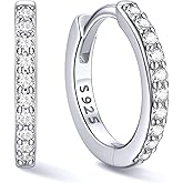 ChicSilver 925 Sterling Silver Huggie Earrings for Women 14K Gold Plated Silver Hoop Earrings for Women Hypoallergenic Small Cubic Zirconia Huggie Earring (6/8/10/12/14/16/18/20mm)