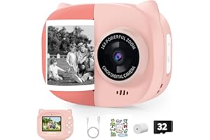 Rongta Kids Camera Instant Print, 1080P Kids Instant Cameras That Print Photos, Christmas Birthday Gifts for Girls Age 3-12, Video Camera Portable Toy for 3 4 5 6 7 8 9 10 Year Old Kids Girls(Pink)
