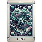 Twelve Constellations Whimsical Pisces Zodiac Metal Tin Sign,Celestial Star Sign Home Decor,Retro Astrology Wall Art for Living Room,Bar,ManCave,Vintage Horoscope Plaque for Astrology Lovers 12x16inch
