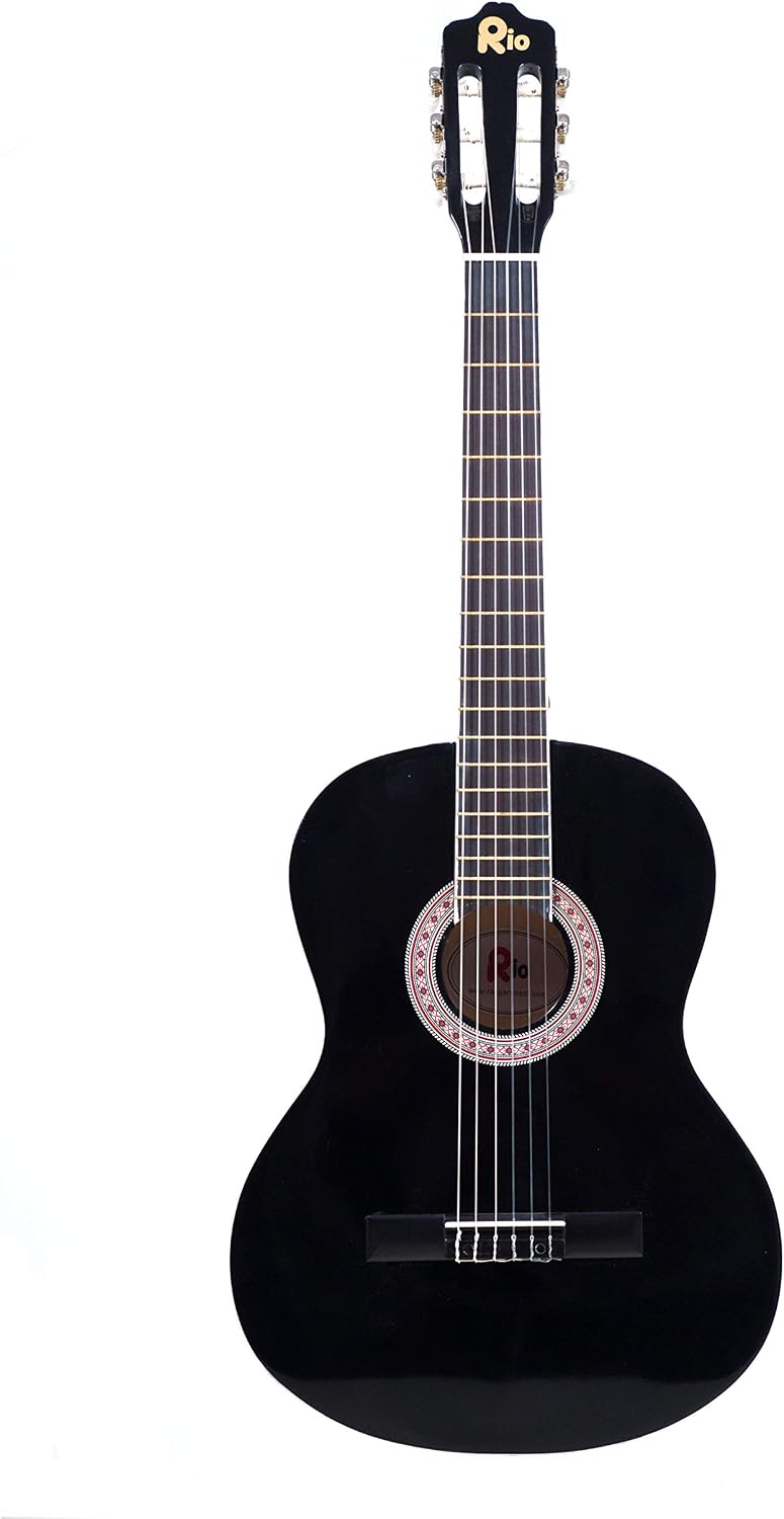 Rio 39'' 4/4 Full Size Acoustic Nylon Classical String Guitar Package Pack - New (Black) - Image 5