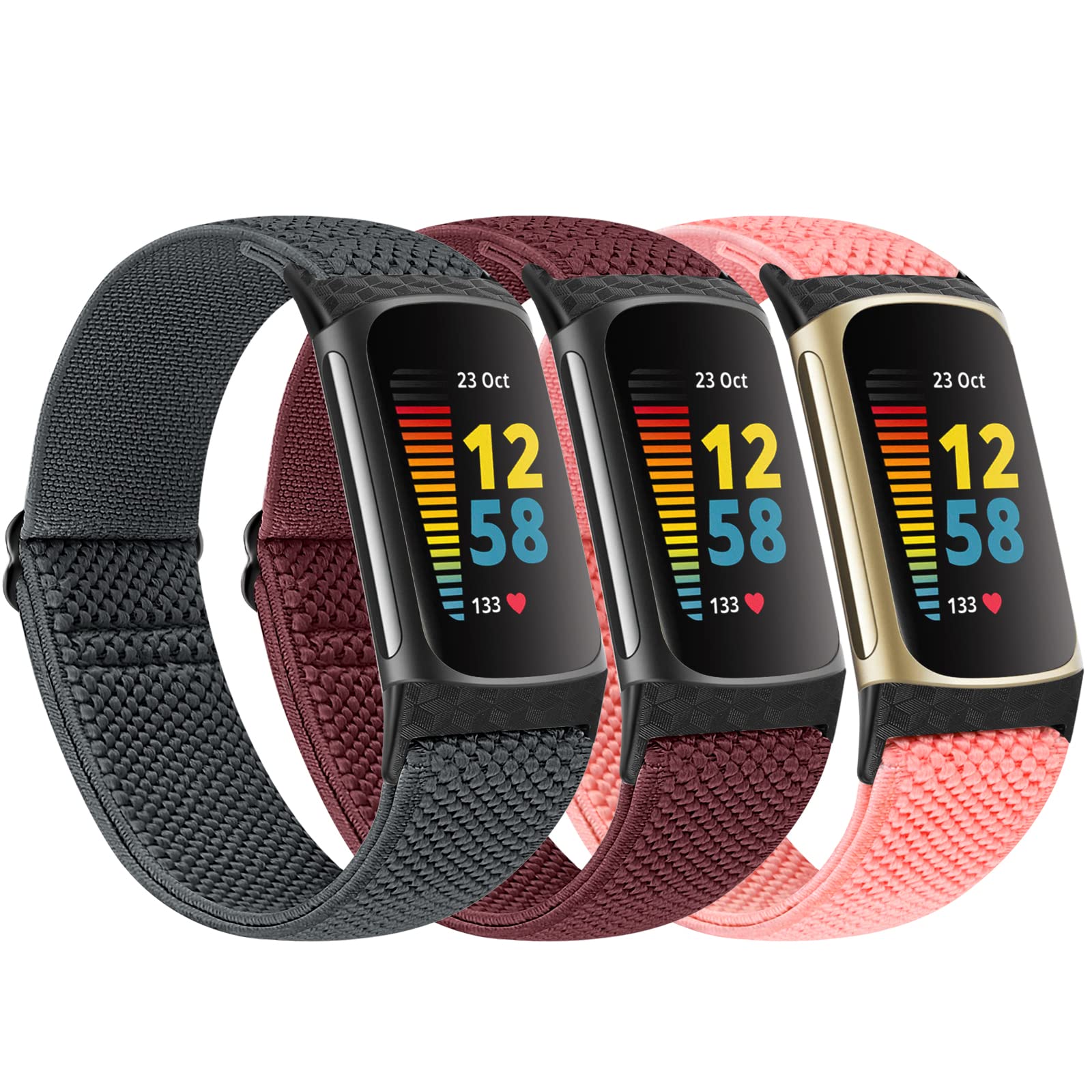 Huamanlou Elastic Sport Strap Compatible with Fitbit Charge 6 Strap/Fitbit Charge 5 Strap Women Men, Soft Adjustable Breathable Nylon Replacement Wristband for Fitbit Charge 6/Fitbit Charge 5