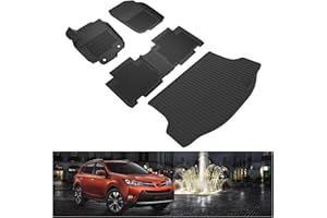 KIWI MASTER Floor Mats & Cargo Mat for 2013-2018 Toyota RAV4 OEM Replacement PT908-42165-20 PT908-42135 All Weather Mat Front Rear Trunk Tray TPE Slush Liners Black (Non-Hybrid)