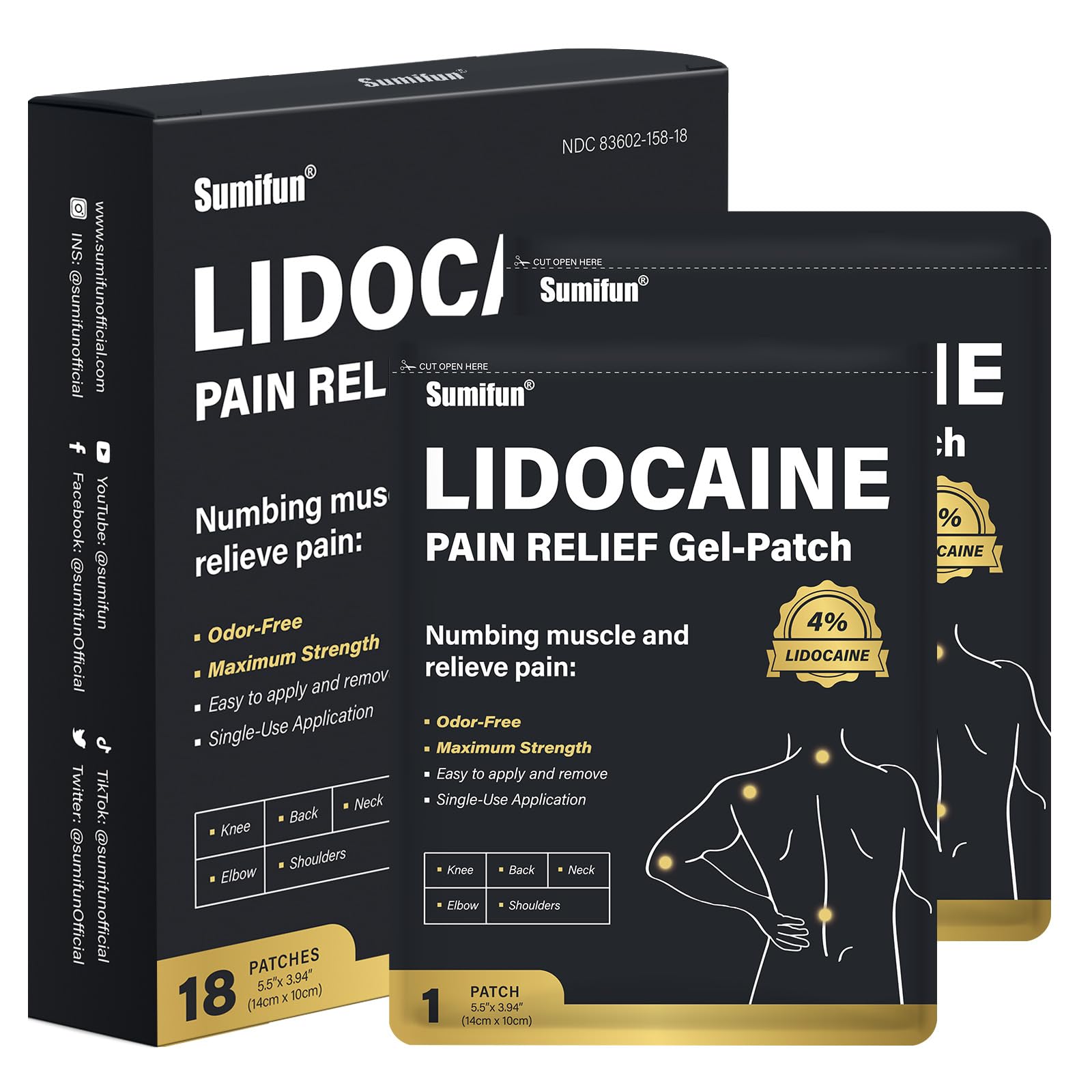 Mua Sumifun 4 Lidocaine Patches, 18 Count Long Lasting Plaster Patch for Knee, Shoulder, Muscle