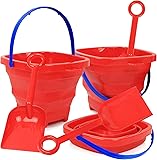 Click N' Play Bucket and Shovel Beach Toy Set of 3 Collapsible Beach Buckets for Travel