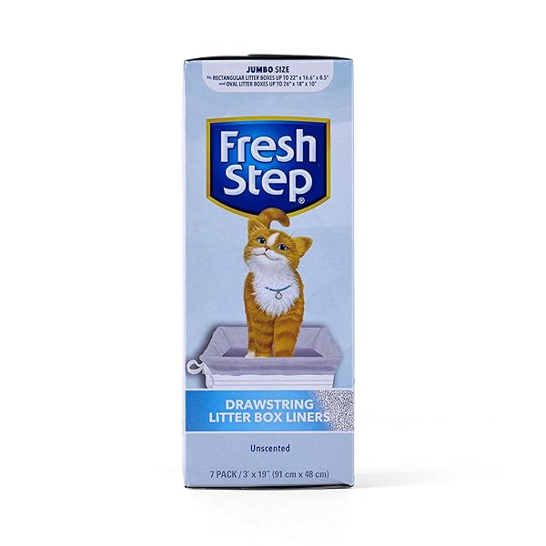FRESH STEP JUMBO DRAWSTRING CAT LITTER BOX LINERS, UNSCENTED HEAVY DUTY KITTY LITTER BAGS FOR X-LARGE OVAL OR RECTANGLE PANS, HELPS CONTAIN MESS, EASY LIFT OUT CLEANUP, 36 X 19 IN, 7 COUNT