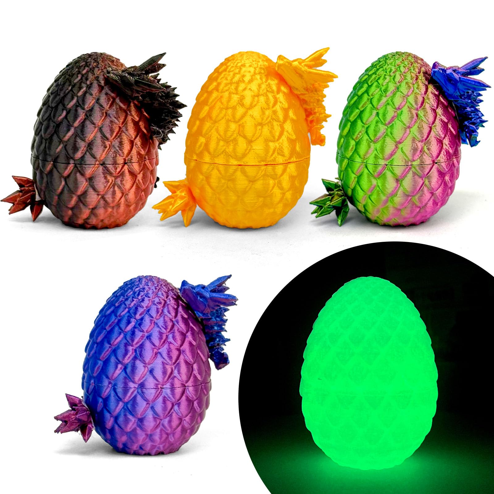 Niville 3D Printed Dragon Eggs, 5 Pack – Articulated Crystal Dragon Inside, Fidget Toy Easter Eggs for Kids Teens, Party Favors Easter Basket Stuffers (Multicolor4)
