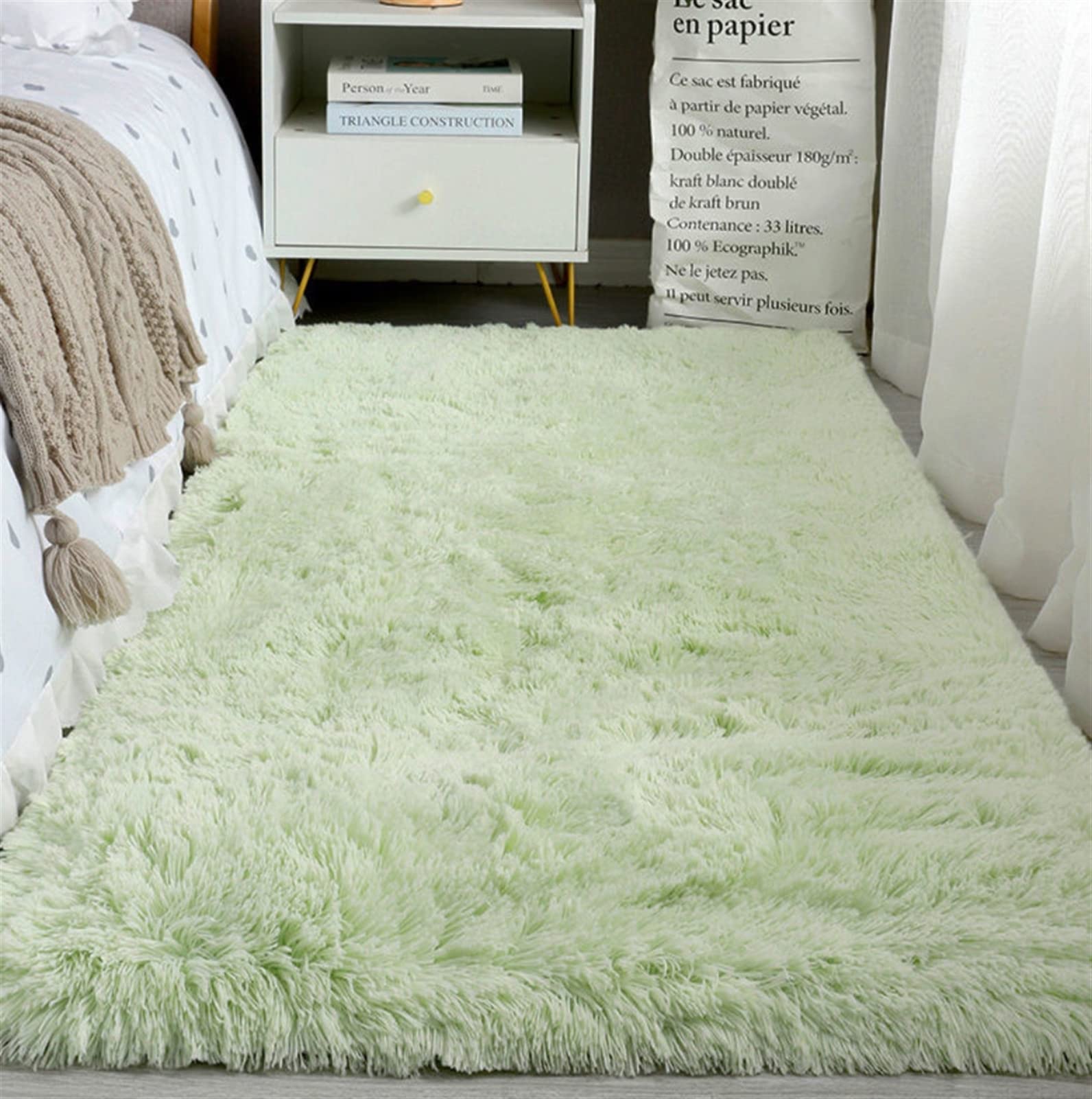Heavyoff Fluffy Shaggy Area Rugs for Bedroom, Soft Non-Slip Plush Carpet Feet Floor Mats Rectangular Cozy Rug for Nursery Room Living Room Light Green, 60x160cm — image 1