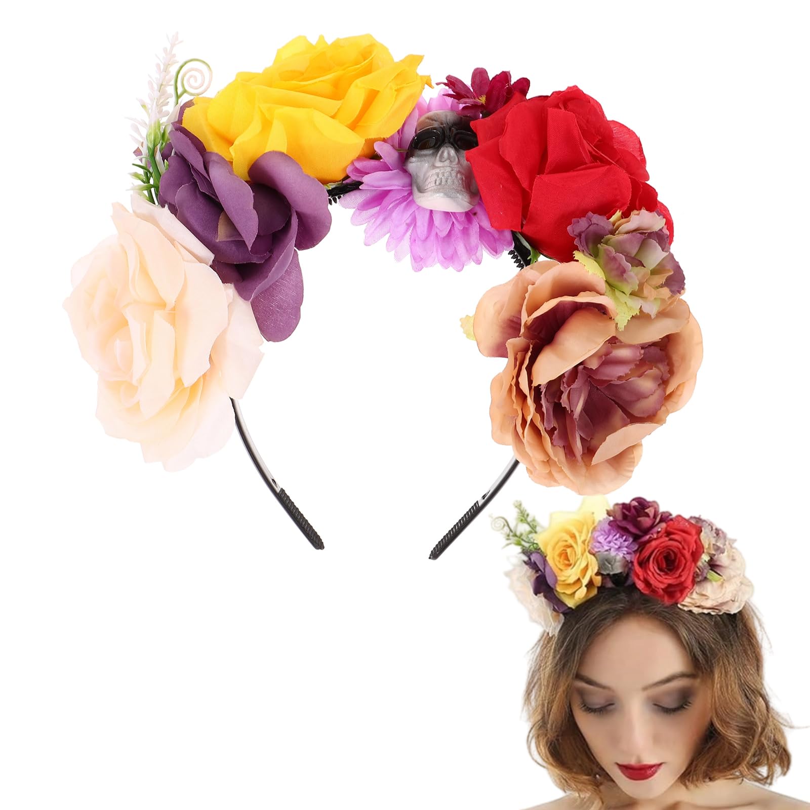 minkissy Halloween Flower Crown, Mexican Rose Hair Band Halloween Party Costume Headpiece Cosplay Accessories for Women Girls