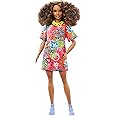 Barbie Fashionistas Doll #201, Athletic Body with Curly Brunette Hair, Graffiti-Print Dress & Accessories Including Boots & Chain Necklace