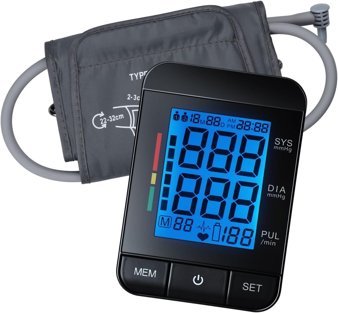 Blood Pressure Monitor Digital Upper Arm BP Monitor Blood Pressure Cuff with Memory Storage and Automatically Show Diastolic Systolic Pulse on Backlit LCD Screen