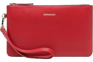 DORIS&JACKY Goatskin Leather Wristlet Clutch Wallet Cute Small Pouch Bag With Strap