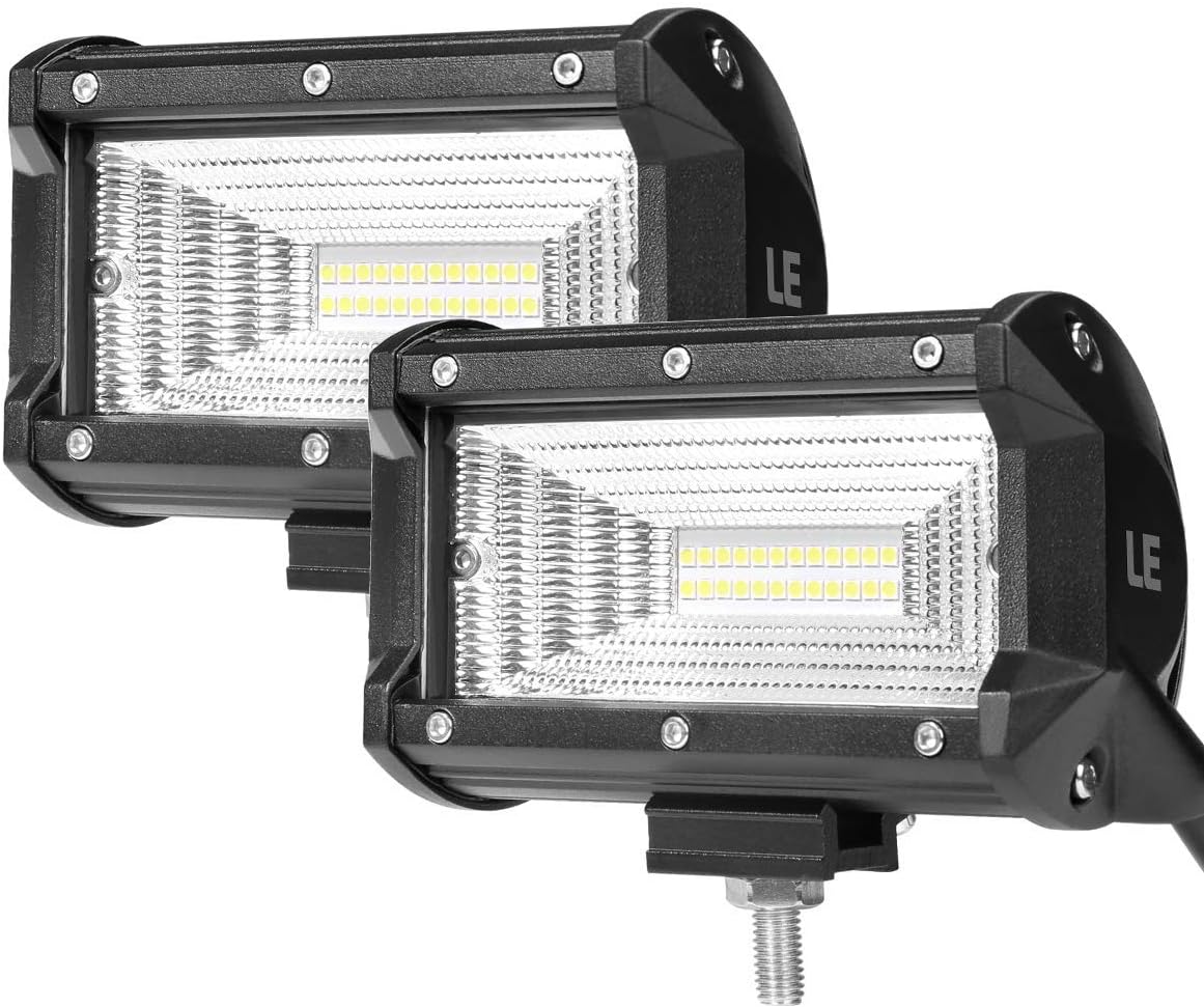 LE 5in Off Road LED Work Light Bar, 175° Flood Beam, 72W 5200lm Each Lamp, 9 – 32V DC, IP67 Vehicle Driving Fog Light for Truck, Boat, Car and More, Pack of 2