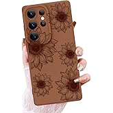 OOK Floral Case for Samsung Galaxy S25 Ultra Case, Cute Sunflower Floral Blooms Design Soft TPU Shockproof Protective for Women Girls Phone Cover- Brown Flower