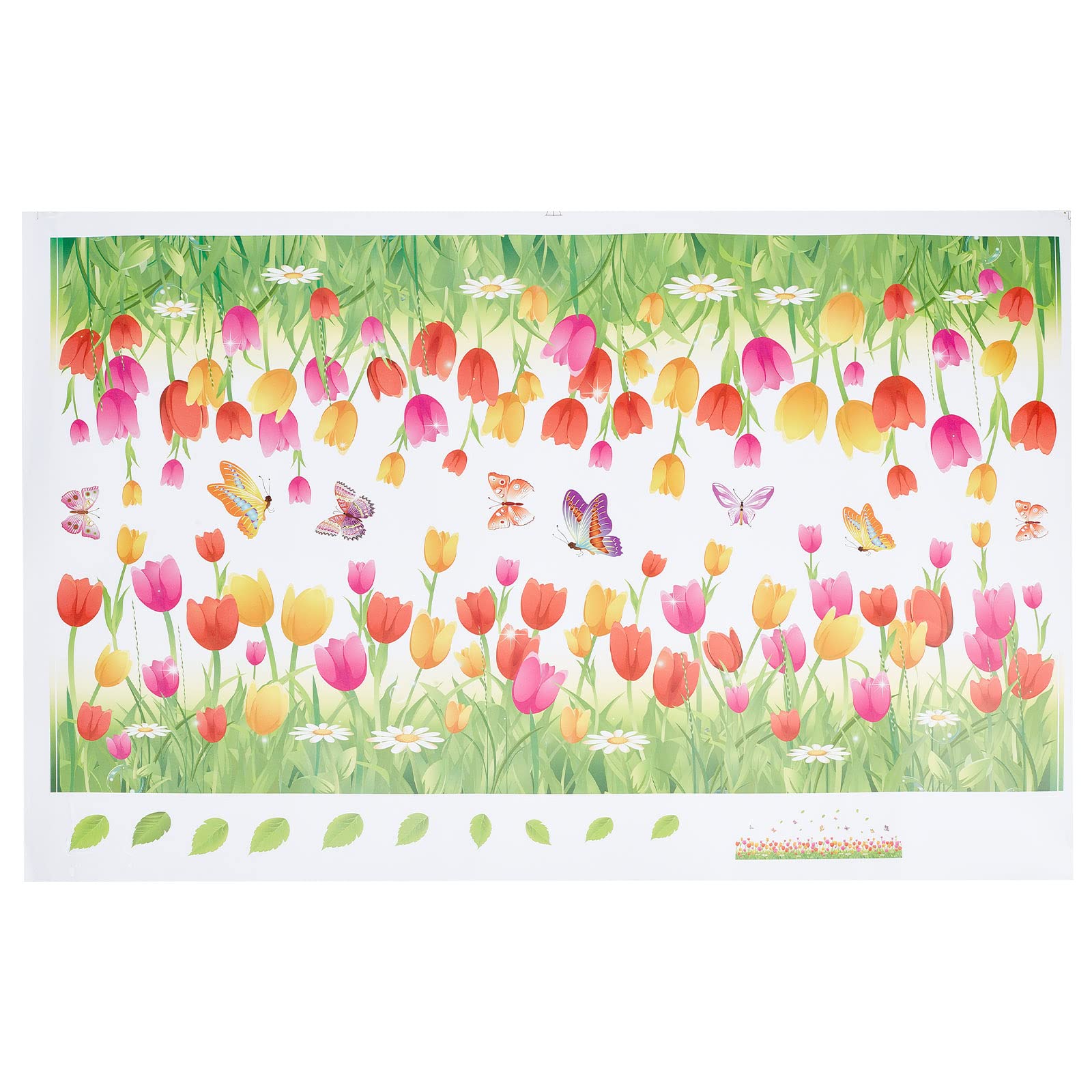 GORGECRAFT Spring Summer Colorful Tulip Wall Decals Vinyl Peel and Stick Grass Wall Corner Sticker Removable Butterfly Window Cling Floral Sliding Door Decal for Home Party Supplies Shop Glass