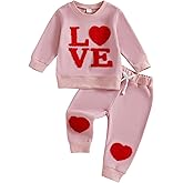 Biayxms Toddler Baby Boy Girl Valentines Outfits Embroidery Love Long Sleeve Sweatshirt Tops and Pants Set Heart Baby Clothes