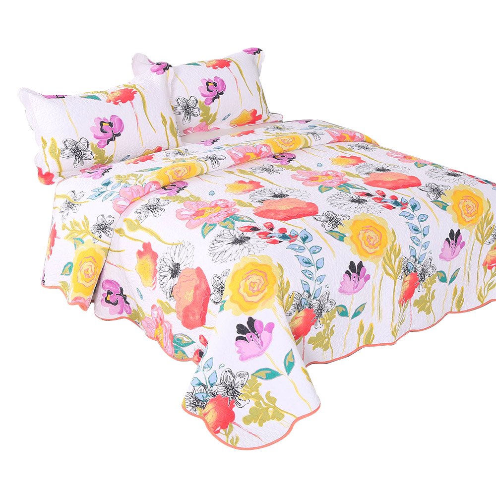 Artextile Watercolor Flower Print Patchwork 3Piece Quilt Set Cotton