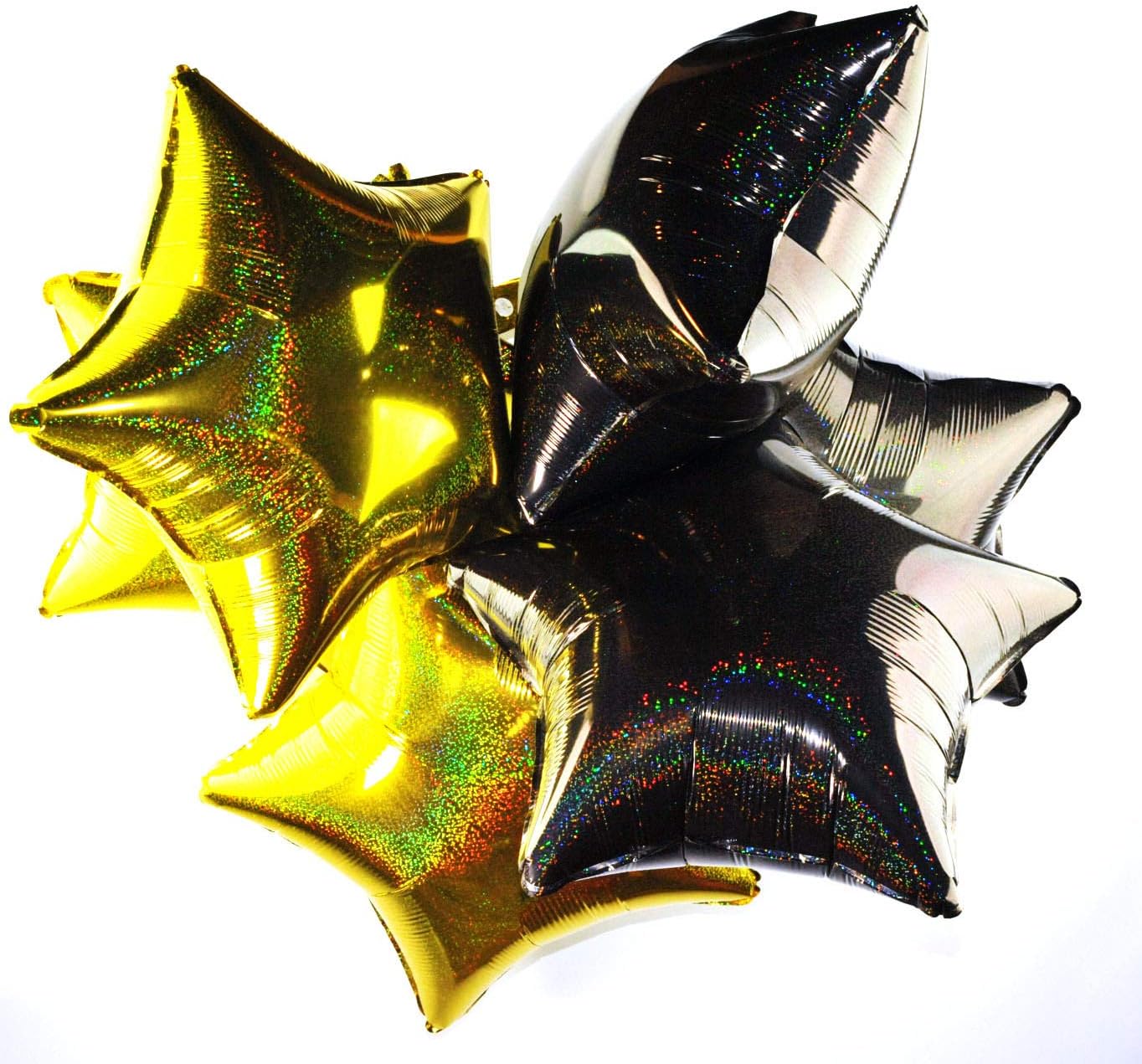 Happium Star Holographic Foil Balloons Pack of 6 Helium 18 Inches Star Balloons Foil Balloon Set for Birthday Party Graduation Baby Shower Wedding Anniversary Party Decorations (Black