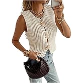 Floerns Women's Sleeveless Sweater Vest Metal Shell Crew Neck Knitted Pullover Top