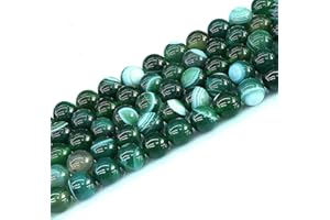 About 38Pcs Natural Striped Agate Beads 10mm Dyed Round Gemstone Beads Dark Cyan Energy Gemstone Loose Bead for Jewelry Makin