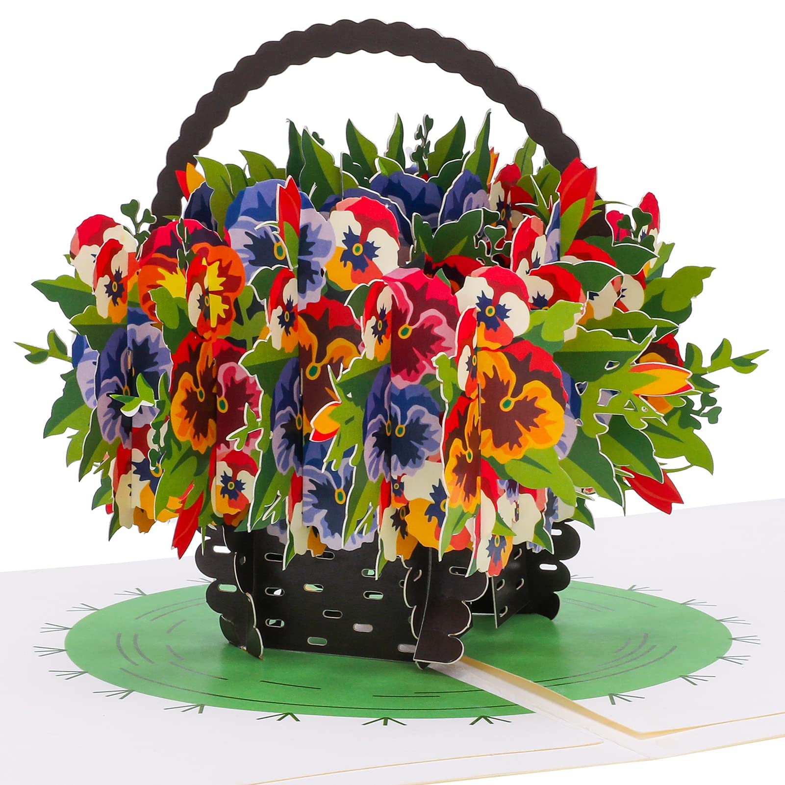 Heyu-Lotus 3D Flowers Card, Colorful Flower Basket Card with Envelope, Pop Up Greeting Card for Mothers Day Wedding Valentine's Day Anniversary Birthday Christmas
